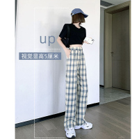 樵JIAO格子裤女薄款高腰休闲宽松阔腿长裤027-RT-Z039