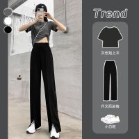 樵JIAO开衩夏季松紧腰直筒西裤女029-RT-X009-X010-X011