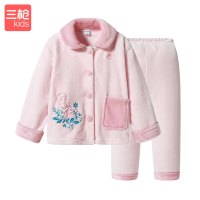 三枪迪士尼系列冰雪奇缘公主风法兰绒女童开襟长袖家居套家居服