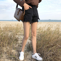 春夏新款磨破毛边牛仔短裤女韩版百搭高腰宽松显瘦阔腿热裤学生潮