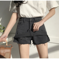 烟灰色牛仔短裤女夏2018新款阔腿韩版裤子百搭显瘦学生翻边热裤潮