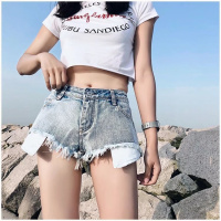 欧美单夏季新款个性潮牌毛边破洞潮裤热裤牛仔提臀性感休闲短裤