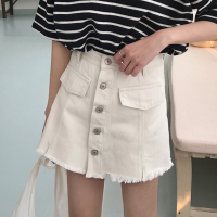 春夏女装韩版宽松高腰显瘦A字裙个性毛边牛仔裤短裤阔腿裤裙裤潮