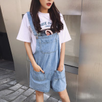 2018春季新款百搭可爱背带裤高腰学生韩版休闲连体裤牛仔短裤潮女