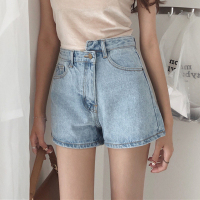 夏装女装韩版高腰百搭不规则扣牛仔裤显瘦阔腿裤短裤学生直筒裤潮