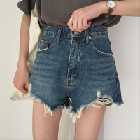夏装女装韩版个性毛边流苏牛仔裤短裤破洞阔腿裤外穿高腰直筒裤潮