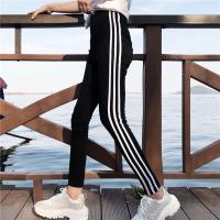 春夏季新款九分裤紧身高腰裤子运动裤外穿打底裤女条纹小脚裤长裤