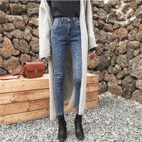 新款高腰裤子九分裤显瘦打底弹力铅笔裤百搭小脚牛仔裤女裤