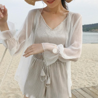2018夏季新款宽松透视喇叭袖雪纺衫上衣薄款百搭防晒开衫外套女装
