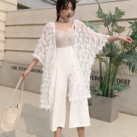 2018夏季新款流苏透视雪纺衫上衣宽松中长款防晒网纱开衫外套女装