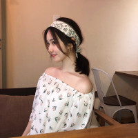 韩国chic风甜美碎花一字领薄款雪纺衫宽松百搭上衣女