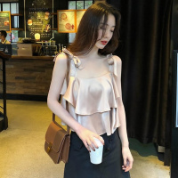 夏季韩版性感短款蝴蝶结系带吊带宽松荷叶边上衣外穿无袖背心女装