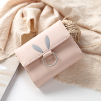 新款女士钱包女短款时尚清新圆环兔子学生搭扣短款钱夹手拿包