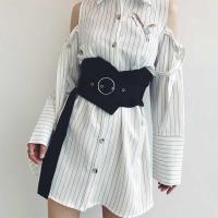 时尚新款收腰束腰宽腰封铁环系带复古腰带简约修身显瘦款皮带黑色