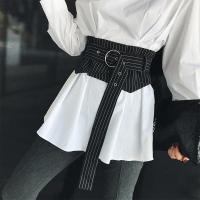 秋冬新款收腹束腰铁环孔系带复古腰封条纹简约时尚修身显瘦宽腰带