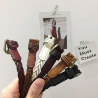 时髦复古的麻花编织细皮带女韩版百搭金属针扣腰带学生2018新款