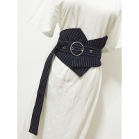 秋冬新款收腹束腰铁环孔系带复古腰封条纹简约时尚修身显瘦宽腰带