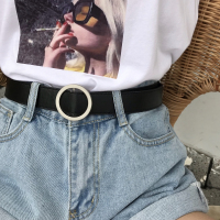 樱田酱实拍chic韩国百搭夏季港味简约pu皮纯色学生调节扣皮带腰带
