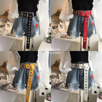 港风街拍单品凹造型牛仔裤装饰带子一整条镂空洞洞气眼帆布腰带女