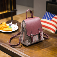 2018上新款英伦风休闲学院呢子小背包韩版复古撞色迷你格子双肩包