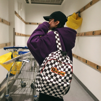 2018新款港风百搭黑白格复古个性时尚初高中学生书包双肩包背包女