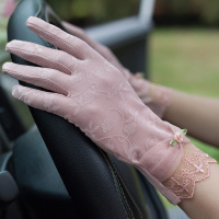 时尚绣花夏天防晒手套女薄弹力冰丝开车户外防紫外线蕾丝短款大码