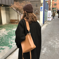 包包女2018新款韩国百搭宽肩带子母包纯色pu皮单间斜跨包水桶包女