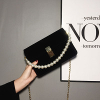 包包女新款时尚珍珠手提包丝绒单肩小方包链条包天鹅绒斜挎包