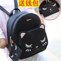 春季2018新款猫咪印花双肩包女韩版学生百搭简约背包学院风书包女