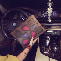 多彩图案潮男撞色手拿包 复古信封文件手抓包 休闲单肩ipad斜跨包