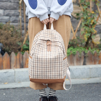 格子书包女学生韩版毛呢双肩包女校园森系小清新中大学生休闲背包