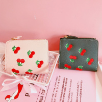 韩国可爱少女心刺绣樱桃荔枝纹pu皮软妹复古钱包学生硬币包卡包女