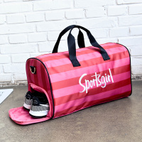 健身包女pink玫红条纹旅行包袋短途防水训练包游泳包瑜伽包运动包