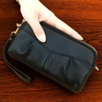 欧美新款手拿包女时尚百搭皱褶手抓包大容量零钱包拼接小包手机包