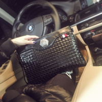 时尚手工编制皮质手拿包 新款青年手包手腕包 街头潮男ipad单肩包