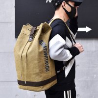 双肩水桶圆桶背包帆布男大容量行李户外旅行登山运动篮球学生书包