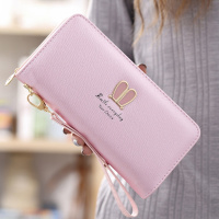 长款钱包2018新款女士手拿包拉链手腕带甜美卡通兔耳朵钱夹手机