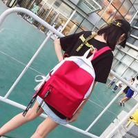 书包女彩带双肩包女韩版原宿风高中学生校园风撞色背包帆布包