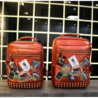 香港新款双肩包女潮百搭潮牌铆钉背包韩版电脑包徽章学生书包