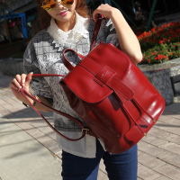 新款头层真皮包纯色双肩包女背包休闲女包旅行包学院风韩版潮牛皮
