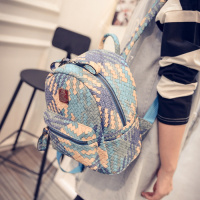 2018春季韩版新款街头时尚潮流彩色编织双肩包学院风女休闲小背包