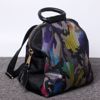 新款百搭休闲时尚印花迷彩牛津布双肩包女防水布旅游背包韩版