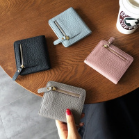 2018新款简约真皮迷你小钱包女短款超薄皮夹韩版卡位搭扣两折钱夹