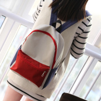 日系文艺轻复古拼色亚麻双肩包女韩版潮学院风高初中学生书包背包