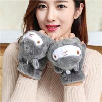 女士手套韩版卡通半指翻盖手套冬季加厚加绒保暖可爱羊驼露指手套