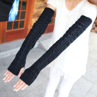 韩版冬天加长手套女秋冬长款手臂套针织毛线手套袖套半指手套