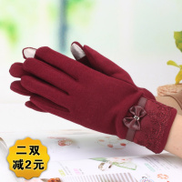 手套秋冬季女 触屏加绒保暖显瘦骑开车分指蕾丝皮蝴蝶结手套