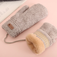 2018连指手套女冬可爱韩版学生加绒加厚保暖挂脖针织羊毛线包指男