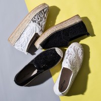 春季一脚蹬网面松糕厚底鞋2018春夏草编渔夫鞋女平底蕾丝网纱上新