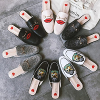 春季欧美2018夏季新款包头拖鞋女平底刺绣马衔扣懒人鞋穆勒鞋上新